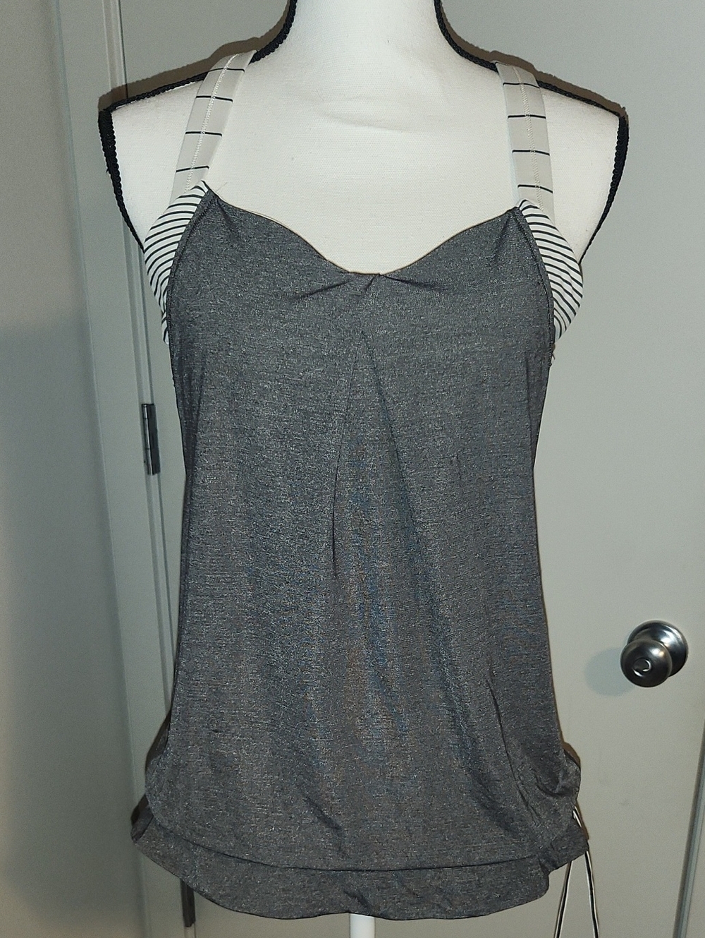 lululemon athletica Gray Rest Less Tank Top with Striped Shoulder Straps